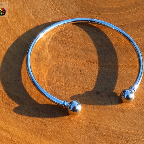 Bracelet jonc en acier inoxydable plaqué argent 6 cm de diamètre - boule dévissable - bracelet pour création bijoux -fil acier 3 mm diamètre