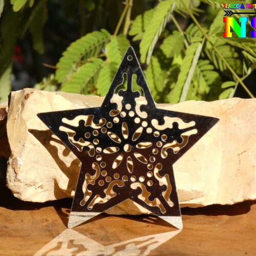 2 grands pendants estampes ciselées etoile acier inoxydable de 5.5 cm  argent brillant - trou de liaison 1.3 mm, pendants étoiles de  noël