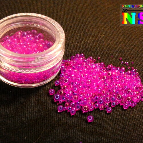 Perles verre caviar crystal ab fuchsia iridescent bulles de sirène, billes rondes non percées, loisir créatif,nail art et fabrication bijoux