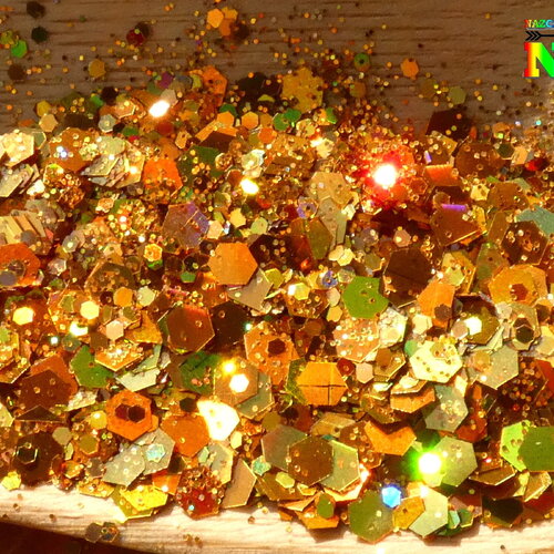 Paillettes laser holographique hexagonales caméléon sachet de 5 gr (0.18 oz), vieil or iridescent, pour inclusion résine, nail art