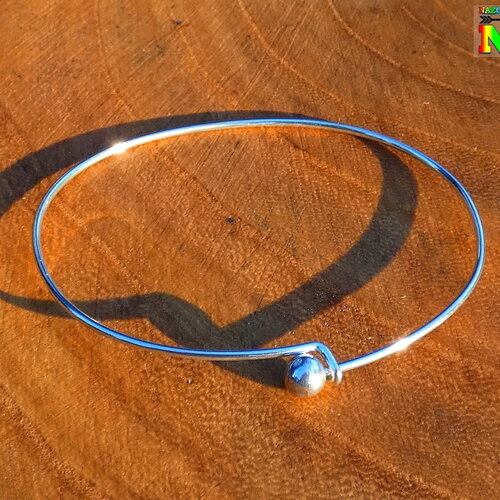 Bracelet jonc fin en acier plaqué argent de 6.5 cm de diamètre - boule dévissable - bracelet pour création bijoux -fil de 1.3 mm diamètre