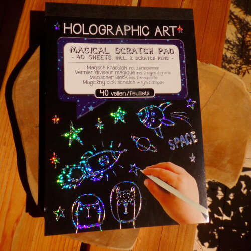 Bloc de cartes à gratter 14.5 cm x 21 cm (&quot;5.70 x &quot;8.26) 40 feuilles - cartes à gratter pour dessin holographiques - dessins hollogrammes
