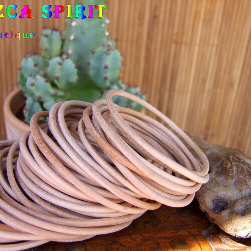 5 mètre de cordon de cuir naturel de 3 mm de ∅ origine espagne couleur beige naturel