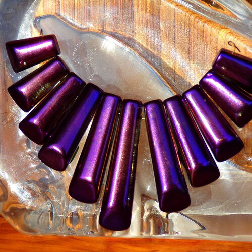 11 perles pendants rectangulaires percés, hématite bleu violet iridescent, pierres fines perles ethniques, perle pour créations bijoux