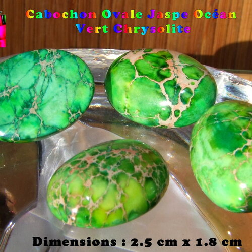 1 cabochon ovale de 2.5 cm - jaspe aquaterra - pierre fine de jaspe teinté vert chrysolite - jaspe de madagascar - cabochon pour création