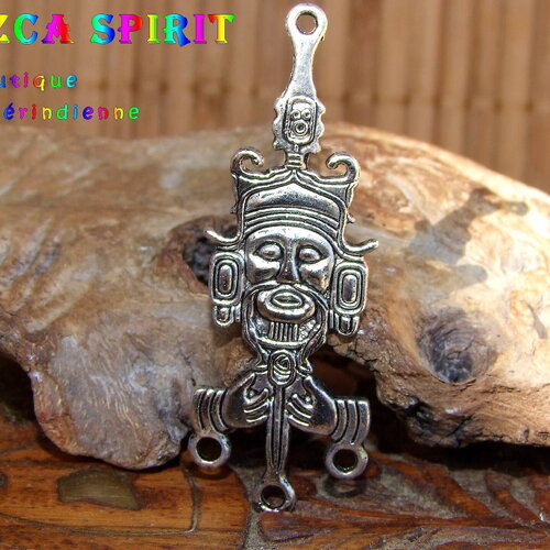 8 connecteurs incas mayas ouvragés de 5.2 cm x 2 cm en métal argenté, connecteur divinité maya inca - 4 point d'attache