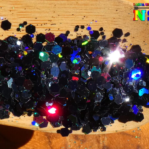 Paillettes laser holographique hexagonales caméléon sachet de 5 gr (0.18 oz), rainbow black opal iridescent, pour inclusion résine, nail art