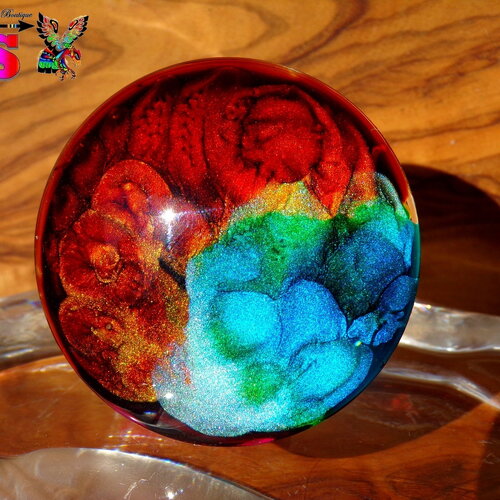 Cabochon verre rond bombé 4 cm (&quot;1.57 ) / coloration artisanale / cabochon ethnique fait main / pour création bijoux / tons multicolores