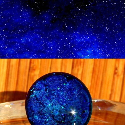 Cabochon rond verre dôme 2.5 cm (&quot;0.98) thème espace - coloration artisanale multicolore iridescent-cosmic nuit étoilée bleue