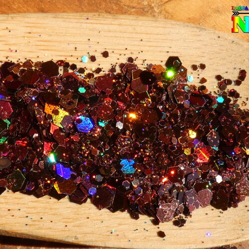 Paillettes laser holographique hexagonales caméléon sachet de 5 gr (0.18 oz), rainbow coffee iridescent, pour inclusion résine, nail art