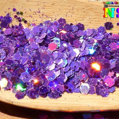 Paillettes laser holographique hexagonales caméléon sachet de 5 gr (0.18 oz), améthyste iridescente, pour inclusion résine, nail art