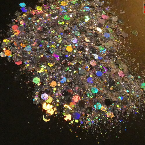 Paillettes holographique hexagonales caméléon sachet de 5 gr (0.18 oz), paillettes laser silver magic rainbow, inclusion résine et nail art