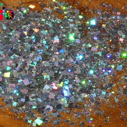 Paillettes laser holographique carrées caméléon sachet de 5 gr (0.18 oz), de 0.2/1/2/3mm, argent iridescent, pour inclusion résine, nail art