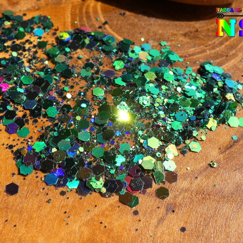 Paillettes holographique hexagonales caméléon sachet de 5 gr (0.18 oz), paillettes laser magic forest, inclusion résine et nail art