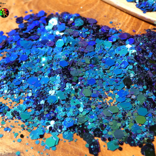 Paillettes holographique hexagonales caméléon sachet de 5 gr (0.18 oz), paillettes laser bermuda blue, pour inclusion résine et nail art
