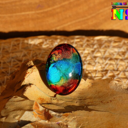 Cabochon ovale verre bombé 2.5 cm x 1.8 cm (&quot;0.98 x &quot;0.70) - coloration artisanale - cabochon pour création bijoux multicolore iridescent