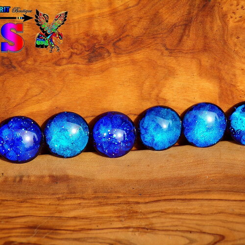 Lot #3 - 6 cabochons en verre ronds de 2 cm / coloration artisanale / créations uniques nazca spirit / gamme bleue / multicolore iridescent