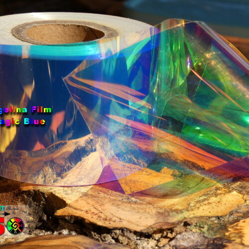 1 mètre de film fantasy angelina aurore boréale, 4 cm de large, 30 microns, nail art, fabrication bijoux et art, magic blue, arc-en-ciel