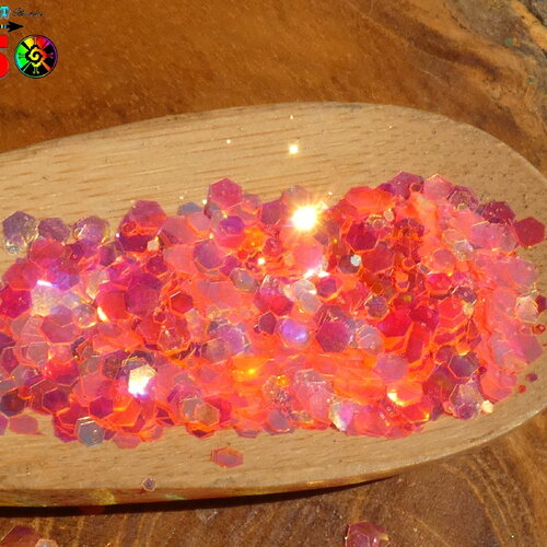 Paillettes hexagonales opalescentes iridescentes sachet de 5 gr (0.18 oz), orange fluo iridescent, pour inclusion résine, nail art
