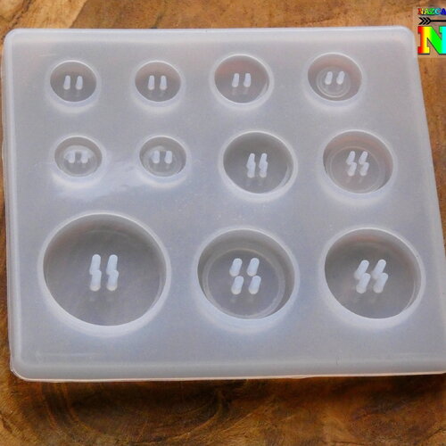 1 moule rectangle silicone de 8.5 cm de large, pour création de boutons couture en résine, 11 tailles de boutons, moule pour mercerie