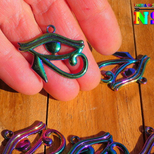 Pendentif oeil d'horus en laiton galvanisé couleur arc-en-ciel - dieu egypte antique multicolore iridescent - pendentif pour création bijoux