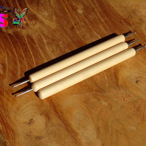 Stylets 5 pointes boules pour peintures sur galets - outils pour peintures aborigènes - stylets acier et bois naturel pour loisirs créatifs