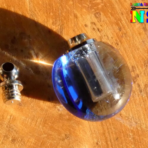 Pendentifs flacons parfum rond en cristal de 1.8cm de haut bleu saphir, réservoir de 1 ml, création bijou tendance fêtes anniversaire