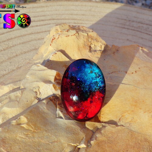 Cabochon ovale verre bombé 2.5 cm x 1.8 cm (&quot;0.98 x &quot;0.70) / coloration artisanale / cabochon ethnique / pour création bijoux / multicolore