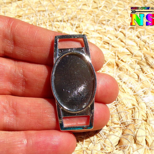 Grand connecteur support cabochon ovale de 4.5 cm  x 2 cm - connecteur bracelet laiton plaqué argent - pour cabochon ovale 25 mm x 18 mm