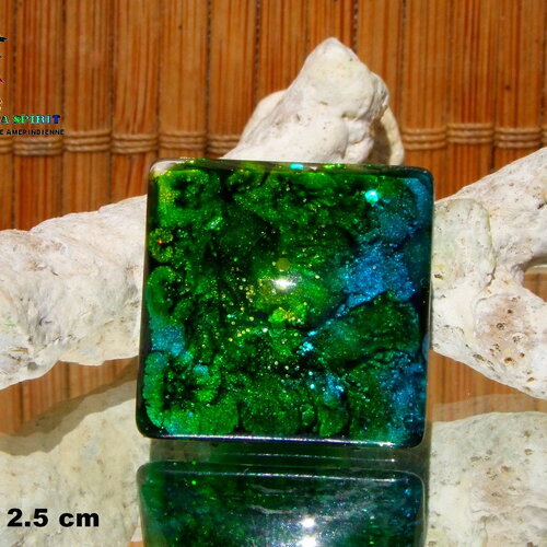 Cabochon en verre carré effet loupe de 25 mm coloration artisanale