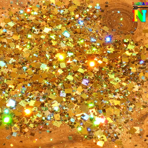 Paillettes laser holographique carrées caméléon sachet de 5 gr (0.18 oz), de 0.2/1/2/3mm, or iridescent, pour inclusion résine, nail art
