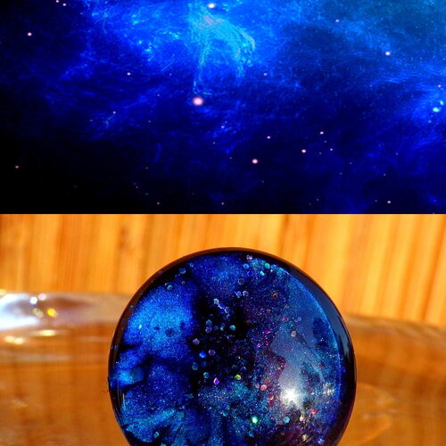 Cabochon rond verre dôme 2 cm (&quot;0.78) thème espace - coloration artisanale multicolore iridescent-cosmic nuit étoilée bleue