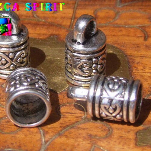 6 embouts ronds à coller de 8 mm ∅ - embouts pour gros cordon - embouts à coller pour cordon de 7 à 8 mm - embouts gravés motifs ethniques