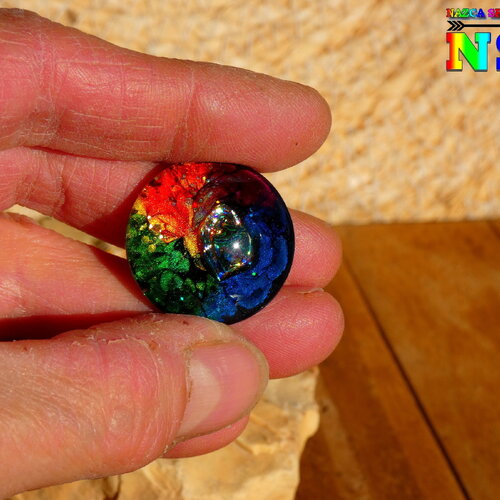 Cabochon rond en verre bombé de 2.5 cm (&quot;0.98 ) - création artistique fait main -  cabochon multicolore iridescent pour création bijoux