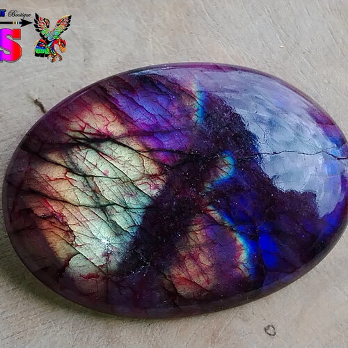 Cabochon très rare en labradorite spectrolite naturelle ovale 4cm, origine inde, 70 carats