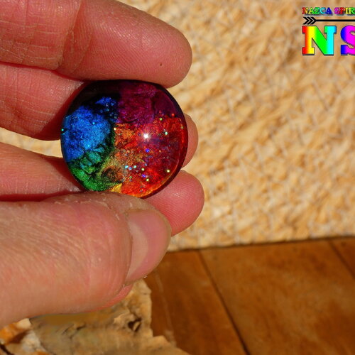 Cabochon rond en verre bombé de 2.5 cm (&quot;0.98 ) - création artistique fait main -  cabochon multicolore iridescent pour création bijoux