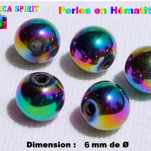 20 perles rondes de 6 mm en pierre d'hématite - pierre fine multicolore iridescent - hématite arc-en-ciel pour création bijoux ethniques