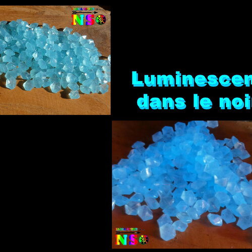 5 gr de chips non percées bleu luminescent,  résine bleu transparent, pour loisirs créatifs et inclusion résine, brille dans le noi
