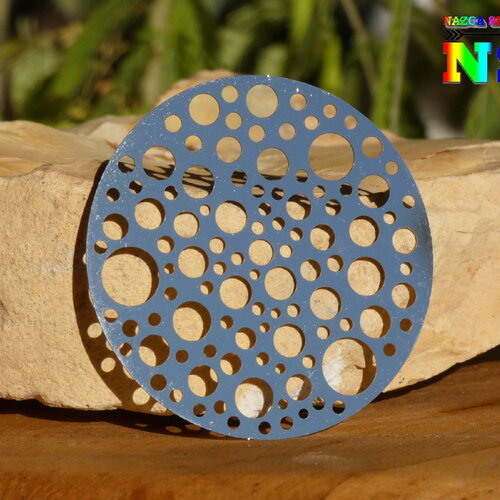 2 grands connecteurs estampes ciselées disques cercles évidés acier inoxydable de 4 cm, argent brillant, pendants pour création bijoux déco