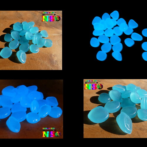20 galets de 1.5 cm de long bleu luminescent,  résine bleu transparent, pour loisirs créatifs et inclusion résine, brille dans le noir