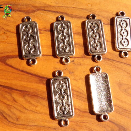 6 connecteurs ethniques rectangle de 2.8 cm en laiton argenté - connecteur tribal création bijoux - gravures ethniques cercle