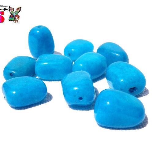 10 perles nuggets agate teintée - agates bleu turquoise foncé - perles pour création bijoux - de 1.6 cm à 1.7 cm de long (&quot;0.62 à &quot;0.66)
