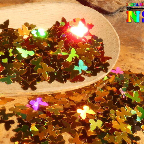 Paillettes laser holographique papillons 3d caméléon de 5 mm, sachet 5 gr (0.18 oz), or brillant iridescent, pour inclusion résine, nail art