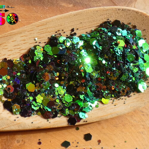 Paillettes holographique hexagonales caméléon sachet de 5 gr (0.18 oz), paillettes laser green christmas tree, inclusion résine et nail art