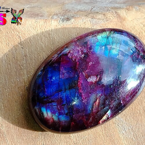 Cabochon en labradorite naturelle ovale 3.2 cm, création bijoux, origine inde, pièce unique, pierre fine bleu rose or, grande qualité