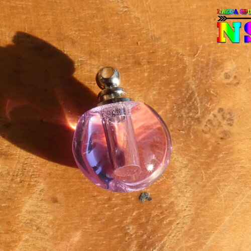 Pendentifs flacons parfum rond en cristal de 1.8cm de haut violet améthyste, réservoir de 1 ml, création bijou tendance fêtes anniversaire