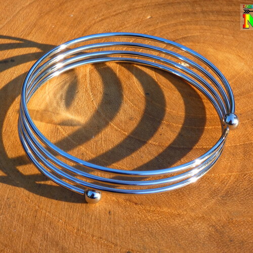Bracelet 4 rangs acier inoxydable argent de 7 cm de diamètre - boule dévissable - bracelet pour création bijoux -fil acier 1.5 mm diamètre