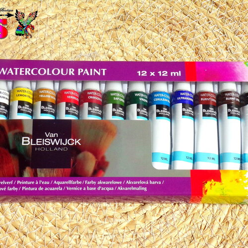 Boite de 12 tubes 12 ml peintures aquarelles qualité professionnelle - aquarelles 12 couleurs haute densité - fabrication u.e pays bas