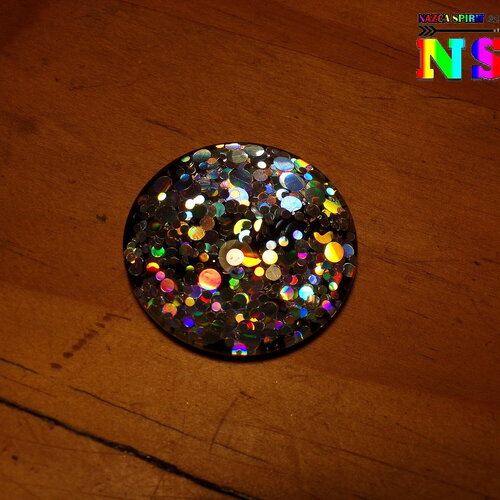 Grand cabochon rond de 3.5 cm (&quot;1.37) en verre dôme multicolore iridescent - cabochon verre et hologrammes pour loisirs et créations bijoux