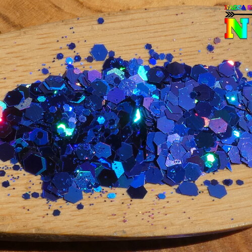 Paillettes laser holographique hexagonales caméléon sachet de 5 gr (0.18 oz), bleu lapis iridescent, pour inclusion résine, nail art